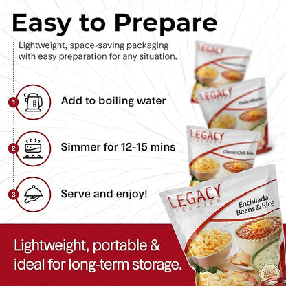 Legacy Food Storage 3 Day Kit, Emergency Food Supply, 4 Entrees, 6,000 Total Calories, 6 Lbs, 16 Large Servings, Shelf Stable, Freeze Dried Survival Meals for MRE Camping, Hiking, & More