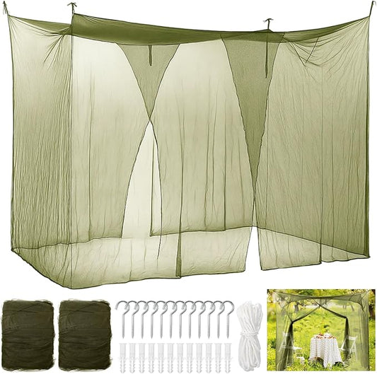 Tranqun 2 Pcs Mosquito Netting for Patio, Ultra Large Mosquito Net for Bed with 2 Side Openings 16 Hanging Loops for Camping Home Outdoor Travel Dormitory Decor(Dark Green,75 x 36 x 59 Inch)