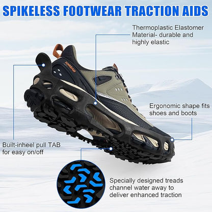 Spikeless Ice Cleats,Anti-Slip Snow Winter Traction Grips Crampoms for Slick Wet Surface Indoor Outdoor Use Ice Shoes Grippers Rubber Tread Overshoes