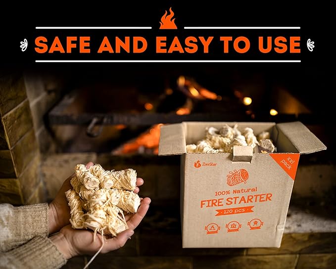 Zorestar Fire Starters XXL 120 pcs - Firelighters for Indoor and Outdoor Use, Compatible with Solo Stove, Green Egg and Other firepits and BBQs - Box of 100% Waterproof Firestarters