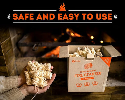 Zorestar Fire Starters XXL 120 pcs - Firelighters for Indoor and Outdoor Use, Compatible with Solo Stove, Green Egg and Other firepits and BBQs - Box of 100% Waterproof Firestarters