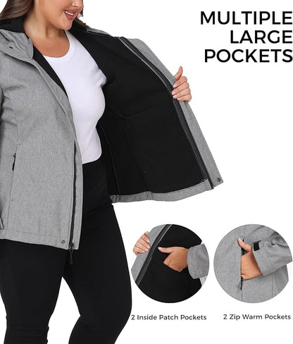 wantdo Women's Plus Size Softshell Jackets Hooded Warm Fleece Lined Windbreaker