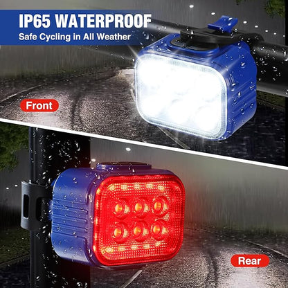 WORKPRO Bike Lights Set [8+13 Modes], Rechargeable Bicycle Light Set Ultra Bright, IP65 Waterproof Bike Lights for Night Riding, 1200mAh Bike Headlight and Tail Light Reflectors