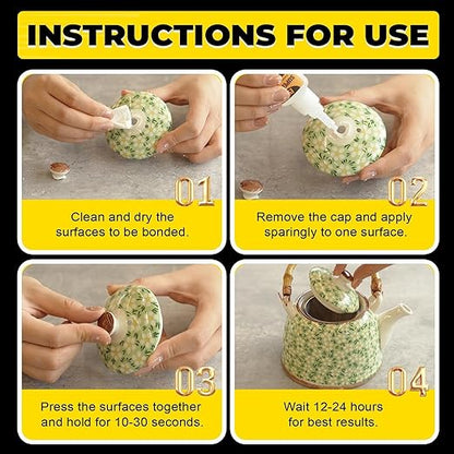 Super Glue for Ceramic, Thin Clear Liquid CA Glue for Pottery Porcelain, Fast Drying and Strong Bonding Superglue All Purpose Cyanoacrylate Adhesives for Ceramic Glass Metal Wood Leather Repairs