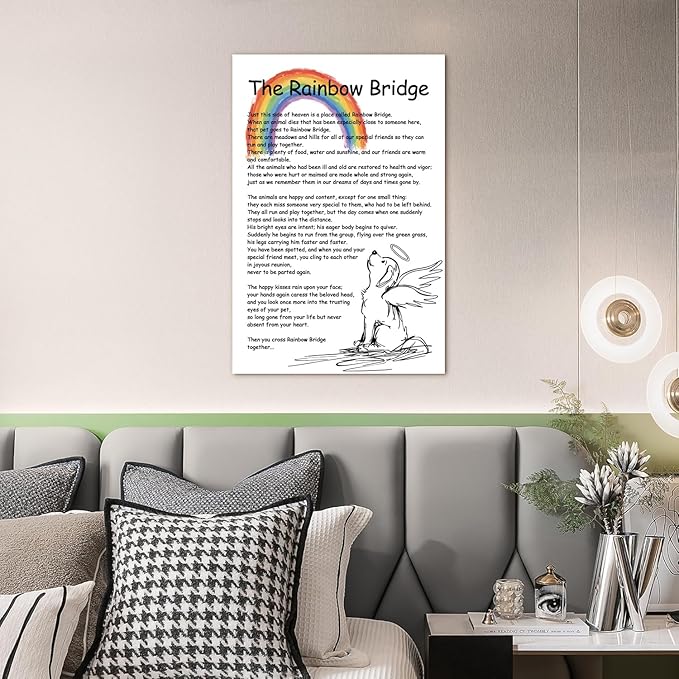 Rainbow Bridge Poem Canvas Wall Art As Bereavement Gifts for Loss of Pet Poster Decor Modern Inspirational Quotes Pictures Poetry Prints Framed 8 * 12 Inch