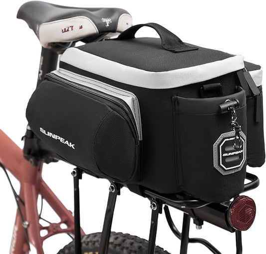 Bike Rear Rack Bag Waterproof Ebike Mountain Bicycle Saddle Bag 12L Cycling Pannier Trunk with Reflector & Shoulder Strap for Commuter Travel Outdoor