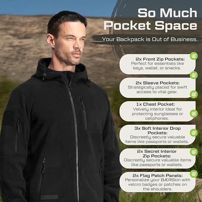 Baerskin Tactical Hoodie Jacket for Men 4.0 - Military Style Fleece Sweater for Cold, Rain, Wind or Snow