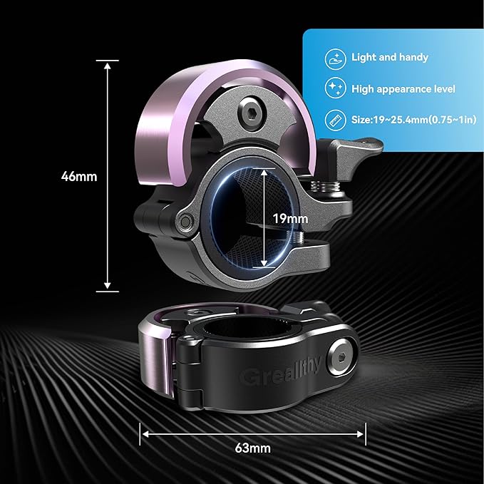 Greallthy Bike Bell, Aluminum Alloy Bicycle Bell with Clear Loud Sound, Bike Bells for Adults and Kids, Sturdy and Compact Bell Fits 0.75-1in(19-25.4mm) Handlebar for Mountain, Road Bikes.