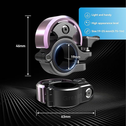 Greallthy Bike Bell, Aluminum Alloy Bicycle Bell with Clear Loud Sound, Bike Bells for Adults and Kids, Sturdy and Compact Bell Fits 0.75-1in(19-25.4mm) Handlebar for Mountain, Road Bikes.
