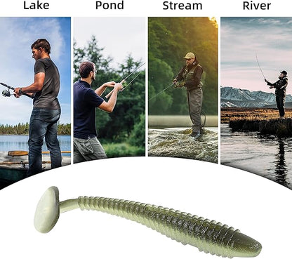 RUNCL Swimbaits Paddle 10/20/30/40PCS, 5/4/3/2 Inchs Paddle Tail, Soft Lure for Trout Crappie Bass, Durable Plastic Bait Swimmer for Saltwater/Freshwater, Fishing Lover's Gift