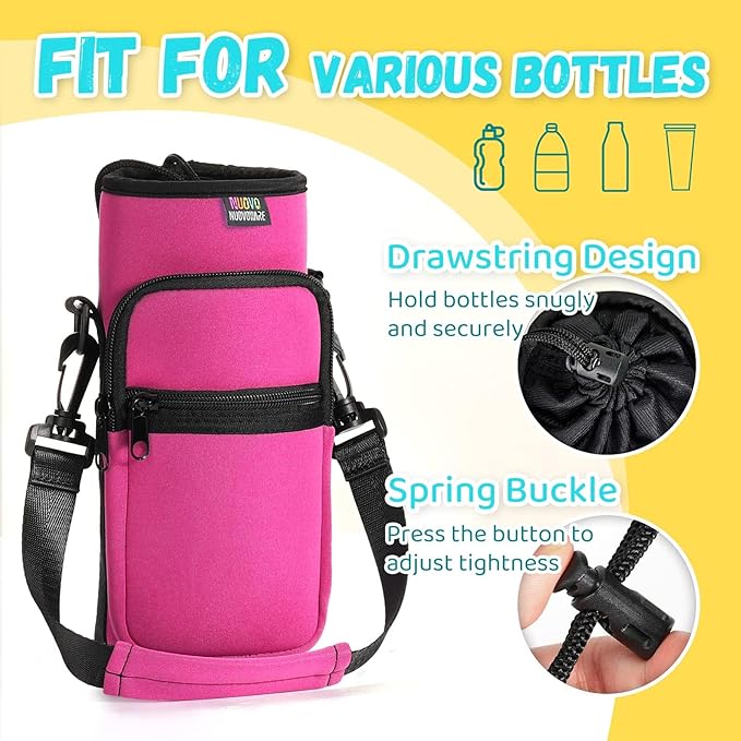 Nuovoware Water Bottle Carrier Bag,25oz/40oz/64oz Bottle Pouch Holder,Adjustable Shoulder Hand Strap 2 Pocket Sling Neoprene Sleeve Sports Accessories for Hiking Travelling Camping