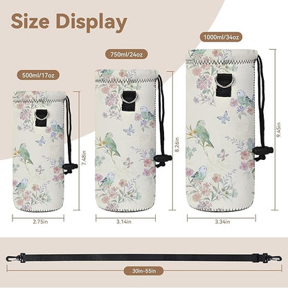 RICHEN Neoprene Water Bottle Carrier Bag with Adjustable Shoulder Strap,Insulated Water Bottle Cover for Stainless Steel/Glass/Plastic Bottles