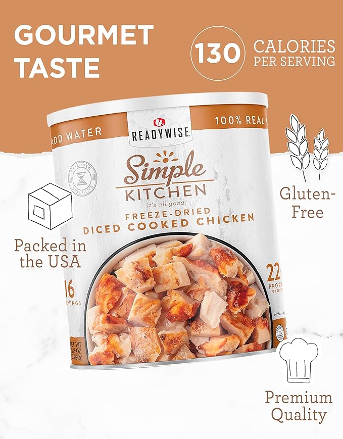 Simple Kitchen Freeze Dried Diced Chicken – 16 Servings for Family Meal Prep, Gluten Free & Dehydrated Survival Just Add Water Canned Food, for Camping Meals, Backpacking & Hiking, #10 Can Package