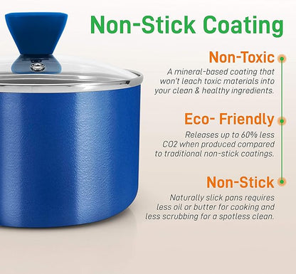 NutriChef Kitchenware Pots & Pans - Stylish Kitchen Cookware Set, Non-Stick 13-Piece Set, Blue, NCCWA13BU.5