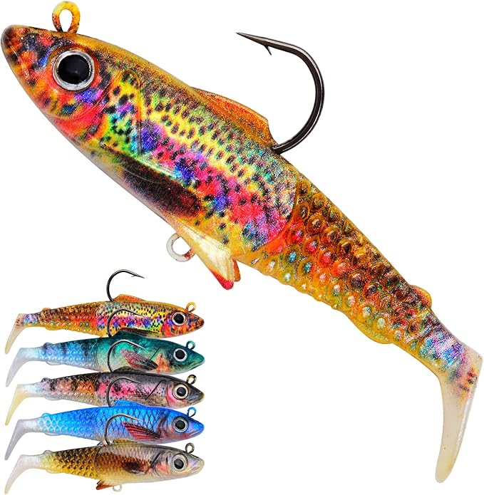 Fishing Soft Plastic Lures - Pre-Rigged Soft Fishing Lures - Great Action Swimbaits with Spinner - Fishing Gear for Bass Trout Walleye, Crappie Fishing Jigs Bait