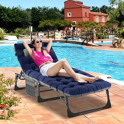 DoCred Heavy Duty Chaise Lounge Chair, Adjustable 5-Position Folding Chaise Lounge Chairs for Outside, Portable Lay Flat Beach Lounge Chair for Outdoor Sunbathing Beach Pool Lawn Camping