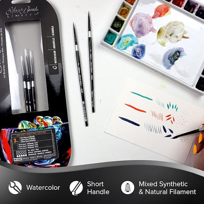 Silver Brush Limited WC-3204s Black Velvet Watercolor Round Set, Set of 3, Sizes 0, 2, and 4 Round Paintbrushes, Short Handle