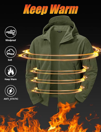 CRYSULLY Men's Military Tactical Sport Warm Fleece Hooded Outdoor Adventure Jacket Coats