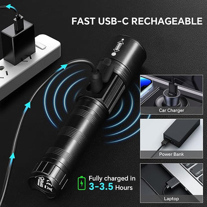 3Pack Rechargeable Flashlights High Lumens, Super Bright Flashlight with LCD Digital Display, 5Modes Adjustable LED Flashlight Tactical Flashlights High Powered, Flash Lights for Emergency