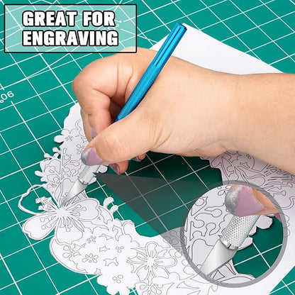 DIYSELF 2 Pack Exacto Knife for Crafts, Precision Knife Exacto Blades, Hobby Knife for Models, Craft Knife for Scrapbooking, Carving Knife for Stencil, Art, 20 Extra Blades(Blue)