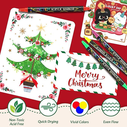 Betem 60 Colors Dual Tip Acrylic Paint Pens Markers, Premium Acrylic Paint Markers Stocking Stuffers for Rock, Wood, Fabric, Glass, Canvas, Ceramic, Christmas Gifts for Teens DIY Crafts Art Supplies