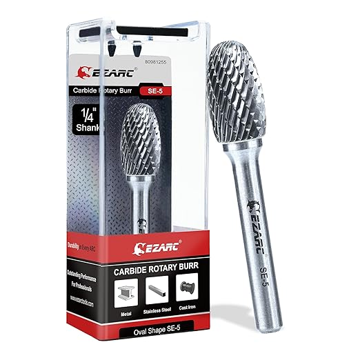 EZARC Tungsten Carbide Rotary Burr Bit, SE-5 Ball Double Cut Carbide Burr 1/4" Shank Die Grinder Cutting Burrs Bit for Metal Working & Sturdy Storage Case