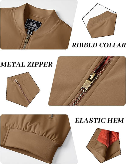 KEFITEVD Men's Jacket Casual Windproof Bomber Jackets Full Zip Windbreaker Warm Winter Padded Coats