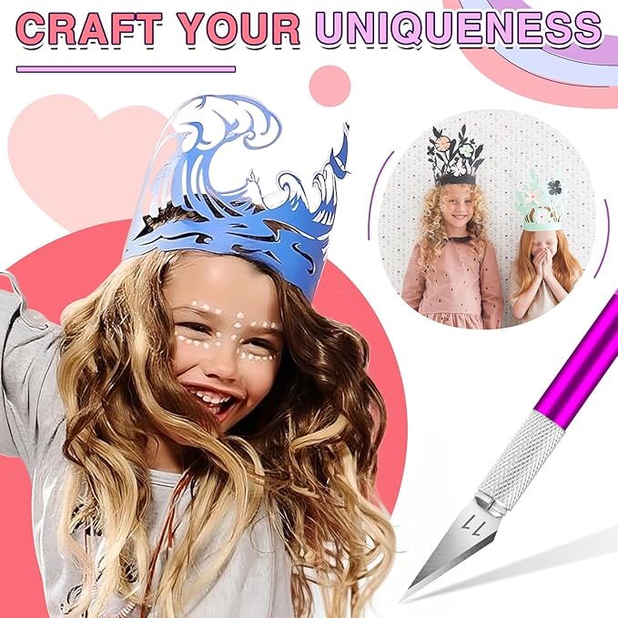 DIYSELF 50-Piece Exacto Knife, Aluminum Alloy Handle, Precision Craft Knife Set for Student, Artist, Carbon Steel Blade, Hobby Knife Set for Crafting, Leather, Wallpaper, Collage (Blue)