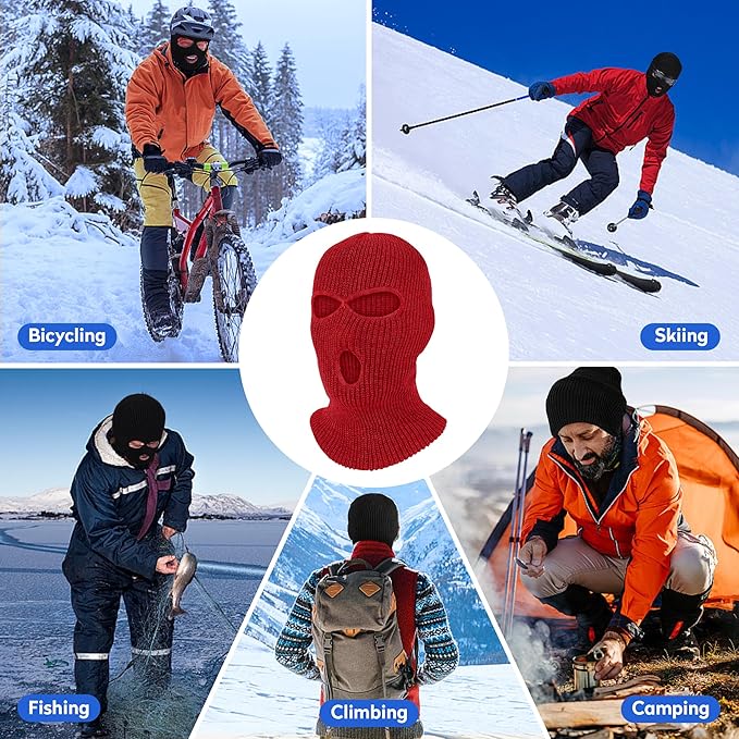 Pukavt 2 Pack 3 Hole Winter Knitted Mask, Full Face Cover Ski Mask Warm Balaclava for Skiing, Motorcycle, Snowboard