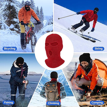 Pukavt 2 Pack 3 Hole Winter Knitted Mask, Full Face Cover Ski Mask Warm Balaclava for Skiing, Motorcycle, Snowboard