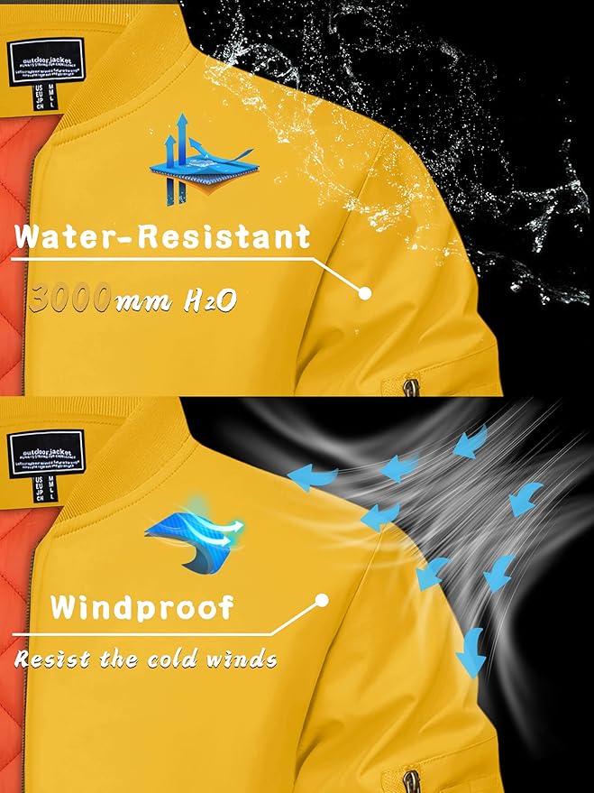 KEFITEVD Men's Jacket Casual Windproof Bomber Jackets Full Zip Windbreaker Warm Winter Padded Coats