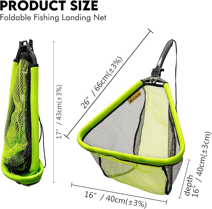 Black Paw Floating Fishing Net Foldable Telescopic Fish Landing Net with Built in Length Scale Rubber Coated for Kayak, Fly, Trout