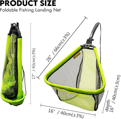 Black Paw Floating Fishing Net Foldable Telescopic Fish Landing Net with Built in Length Scale Rubber Coated for Kayak, Fly, Trout