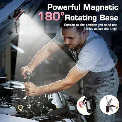 WORKPRO COB Keychain Work Light, Rechargeable Magnetic Keychain Flashlight, Mini Pocket Carabiner Flashlight with Hat Clip, 3 Light Modes Emergency Light for Camping, Hiking and Fishing, Pink Ribbon