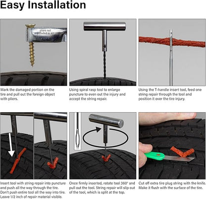 Patch Rubber Company 15057 Passenger Vehicle Tire Repair Kit with All The Needed Tools for Temporary Tire Repair for Tubeless Radial or Bias Tires Using Tire Repair Strings