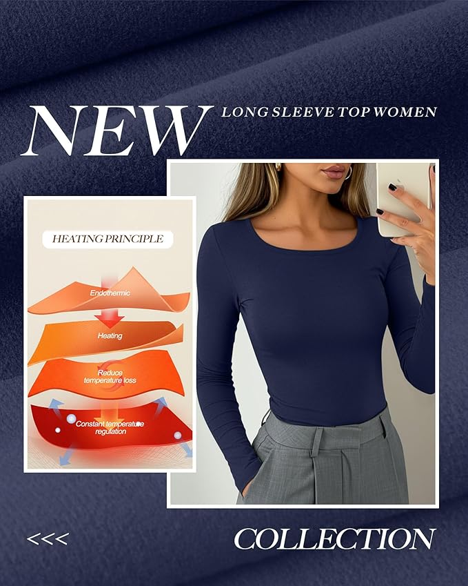 Neer 3 Pack Women's Thermal Shirts Long Sleeve Crew Neck Fleece Lined Undershirts Slim Fit Basic Tops Winter Base Layer