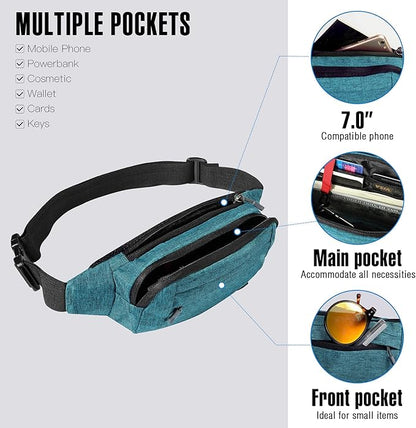WATERFLY Fanny Pack Waist Bag: Small Hip Pouch Bum Bag Fannie Pack Phanny Fannypack Waistpack Bumbag Beltbag Sport Slim Fashionable for Jogging Hiking Hiker Woman Man