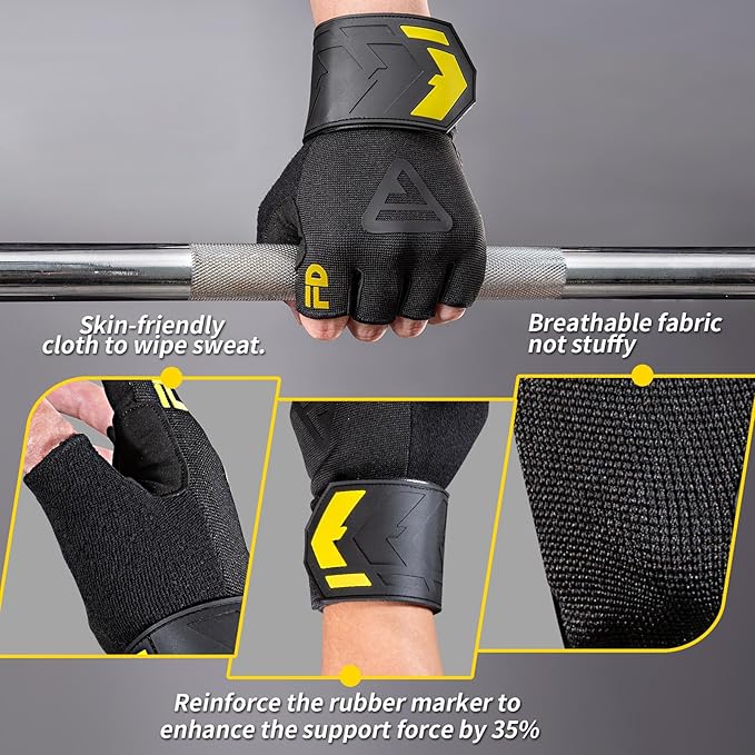 Weight Lifting Gloves for Men and Women, with Cushion Pads and Silicone Grip, Workout Gloves with Wrist Support for Bench Press, Weightlifting, Training, Pull-ups, Rowing