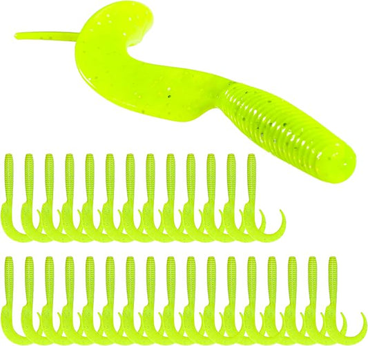 Curly Style Tail Worms Fishing Lures – Realistic Wavy Tail Soft Bait Grub Swimbaits for Saltwater & Freshwater Fishing, Available in 4 Inch & 6 Inch, Perfect for Bass, Trout, Crappie, & More