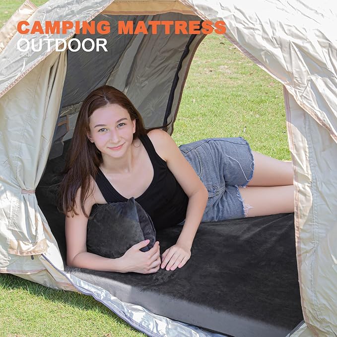 Memory Foam Camping Mattress Sleeping Pad, 3" Thick Waterproof Portable Roll Up Sleeping Mats & Floor Mattress Pad with Pillow + Travel Bag for Camping Car Truck SUV Tent Sleepover Kids Adult