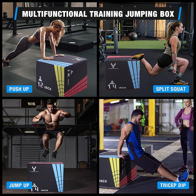 Modern-Depo 3 in 1 Plyometric Jump Box with High Density Foam | Fitness Plyo Box Jumps Height Adjustable 30/24/20, 24/20/16, 20/16/14, 1614/12 Inch for Home Gym, 440lb Weight Capacity
