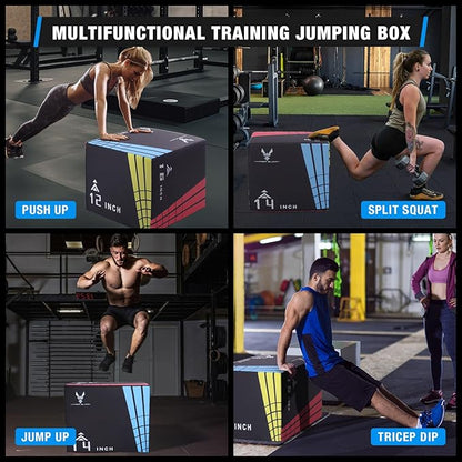 Modern-Depo 3 in 1 Plyometric Jump Box with High Density Foam | Fitness Plyo Box Jumps Height Adjustable 30/24/20, 24/20/16, 20/16/14, 1614/12 Inch for Home Gym, 440lb Weight Capacity