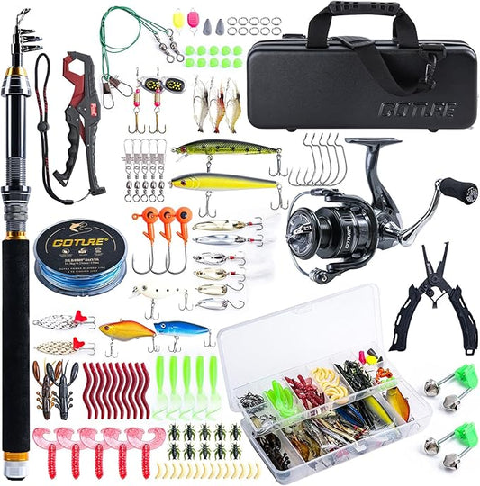 Goture Fishing Rod and Reel Combos-Telescopic Fishing Pole Spinning Reel Lures Set with PC Hard Shell Suitcase, Telescopic Rod Reel Combo Kit for Starter Travel Saltwater, Gifts for Men