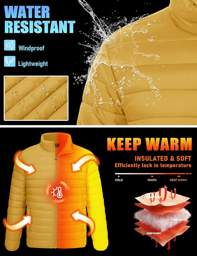 TACVASEN Men's Lightweight Puffer Jacket Winter Quilted Puffy Jackets Warm Water-Resistant Windproof Insulated Coats