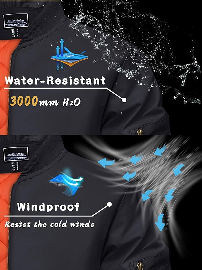KEFITEVD Men's Jacket Casual Windproof Bomber Jackets Full Zip Windbreaker Warm Winter Padded Coats