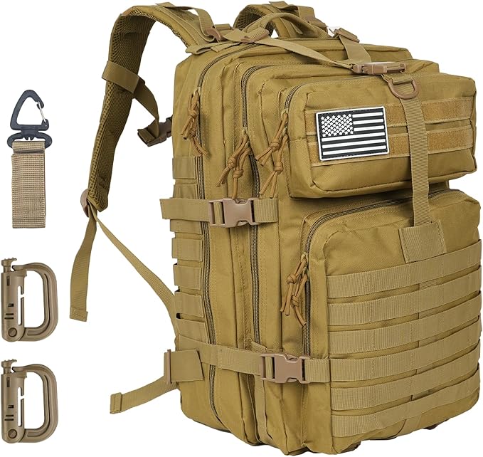 50L Large Military Tactical Backpack Molle Army Assault Pack for Travel Camping Hiking Fishing Backpack for men (khaki)