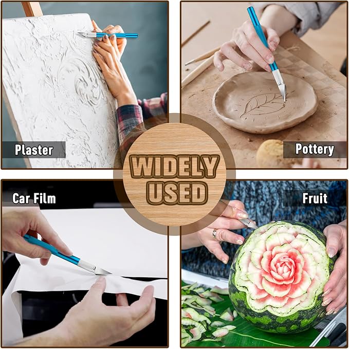 DIYSELF 2 Pack Exacto Knife for Crafts, Precision Knife Exacto Blades, Hobby Knife for Models, Craft Knife for Scrapbooking, Carving Knife for Stencil, Art, 20 Extra Blades(Blue)