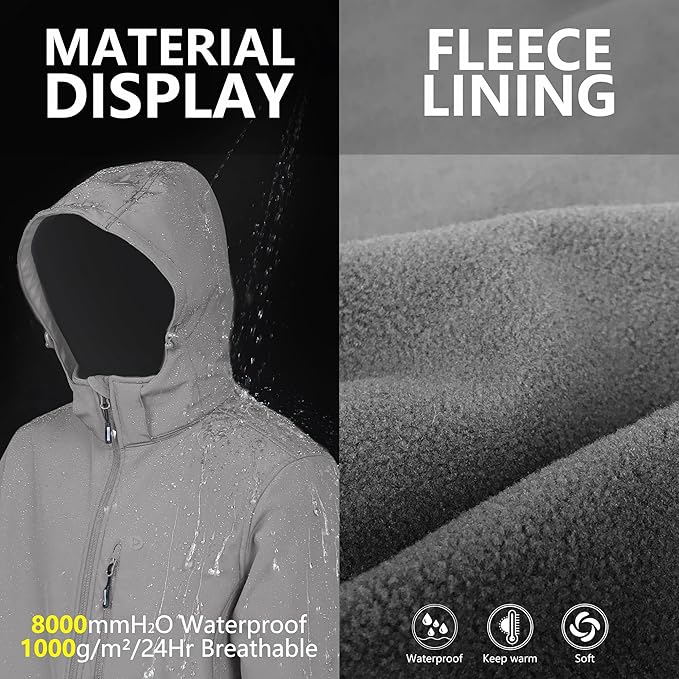 Outdoor Ventures Men's Lightweight Softshell Jacket Fleece Lined Hooded Water Resistant Winter Hiking Windbreaker Jackets