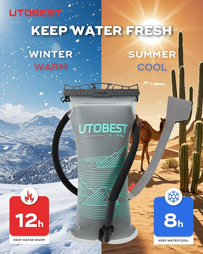 Insulated Water Bladder with Bite Valve Cover Keeps Water Cool or Warm for Hours, Leakproof TPU Hydration for Hiking Camping and Backpacking
