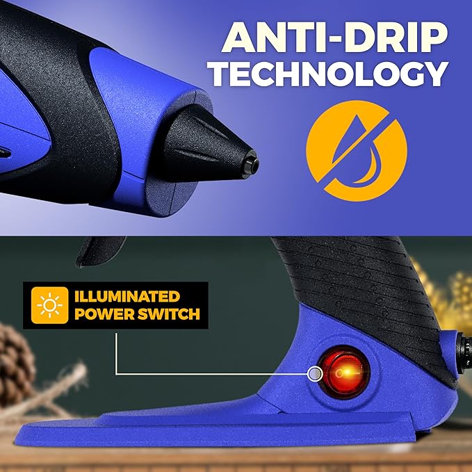 Chandler Tool Full Size Hot Glue Gun And Sticks Set for Crafts and DIY Pistola De Silicona Caliente Inalambrica Complete Heavy Duty Hot Glue Gun Kit With 10 Jumbo Glue Sticks (Blue/Black)